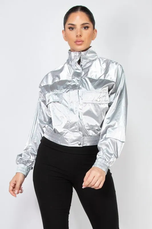 Cortavientos Deportivo Crop Metalizado