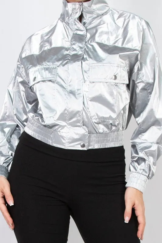 Cortavientos Deportivo Crop Metalizado