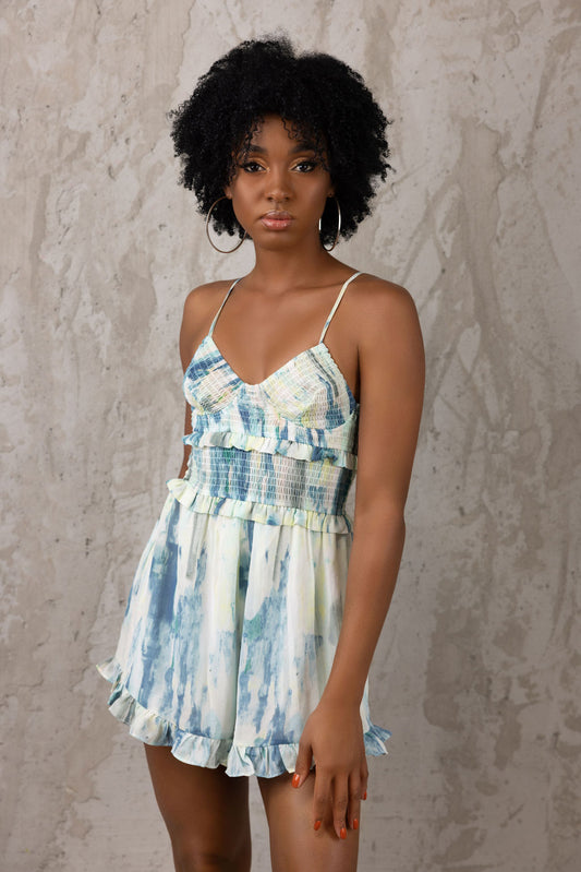 Mini teal multi romper