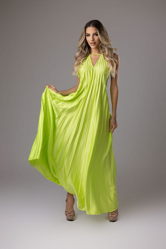 Satin long dress with short sleeves