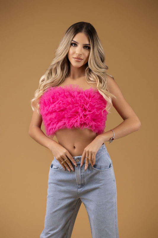 Ruffle strapless crop top