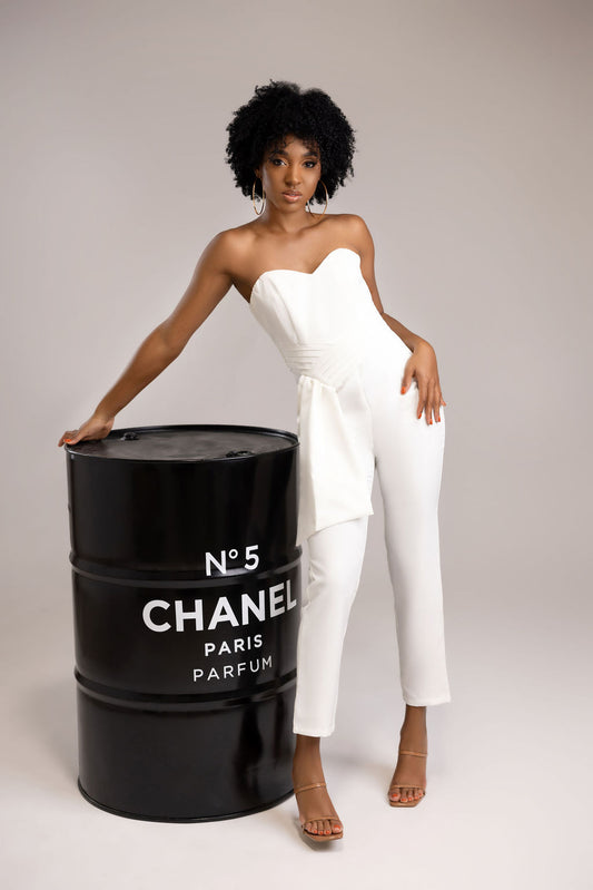 White strapples jumpsuit